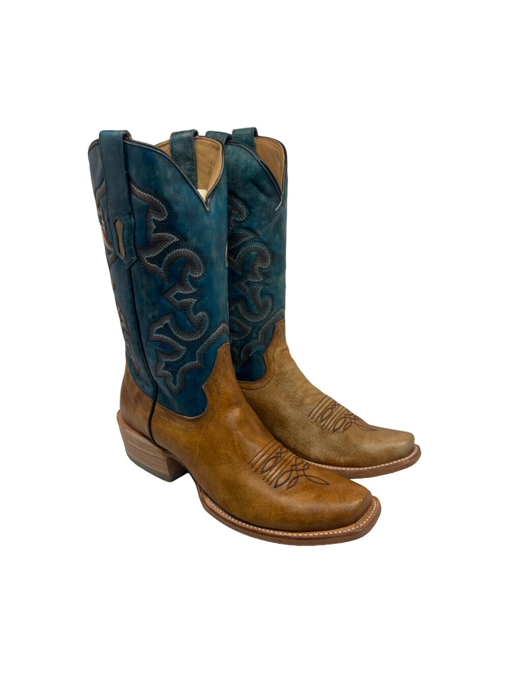 Corral Men's Horseman Embroidery Square Toe Western Boots Sand/Navy Size 8.5D